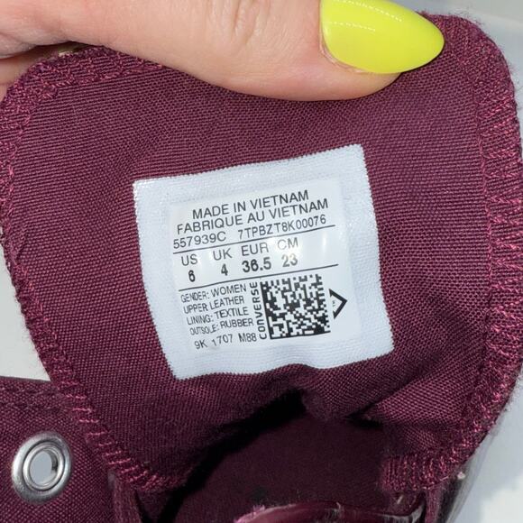 Converse Crinkled Leather High Top Sneakers Chuck Taylor Dark Sangria - Picture 9 of 9